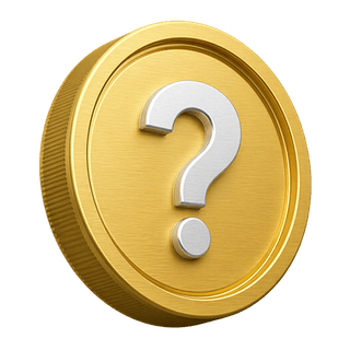 Element decorativ pe pagina FAQ reprezentând o monedă de aur 3D cu semn de întrebare